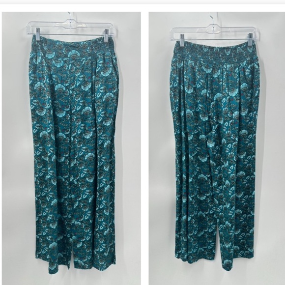 BAND OF THE FREE Elise teal floral woman wide leg lightweight boho pant NWT S - Picture 1 of 12